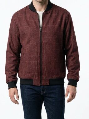 Indigo Star Men's Nedium Crimson Bomber Jacket Windowpane Casual‎ full zip